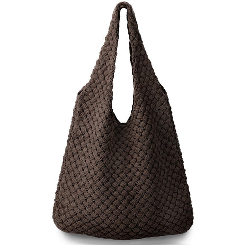 Boho Crochet Shoulder Tote Bag – Handmade Woven Knit Bag for Women