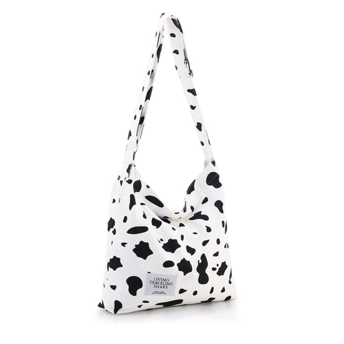 Cow Print Canvas Tote Bag – Trendy Crossbody Shoulder Bag for Women