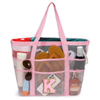 Large Mesh Beach Tote Bag – Multi-Pocket Summer Travel Bag for Women